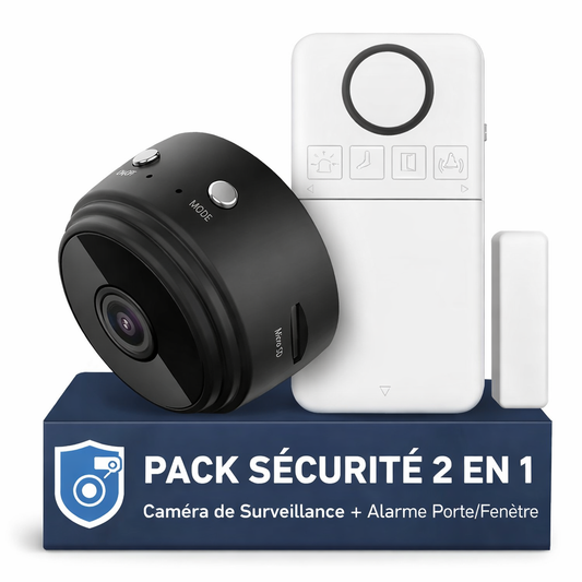 🛡️📹 PACK SÉCURITÉ 2 EN 1 – Caméra de Surveillance + Alarme Porte/Fenêtre