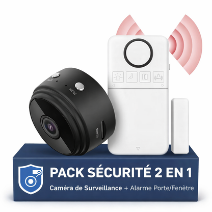 🛡️📹 PACK SÉCURITÉ 2 EN 1 – Caméra de Surveillance + Alarme Porte/Fenêtre