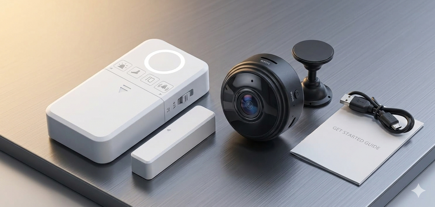 🛡️📹 PACK SÉCURITÉ 2 EN 1 – Caméra de Surveillance + Alarme Porte/Fenêtre