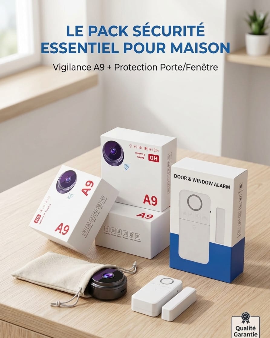 🛡️📹 PACK SÉCURITÉ 2 EN 1 – Caméra de Surveillance + Alarme Porte/Fenêtre